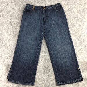 St. John Sport Jeans 10 Blue Cropped Wide Leg High Rise Velvet‎ Accents USA Made